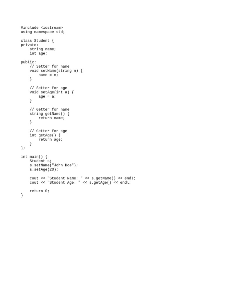 C++ Student Class Example Code | PDF