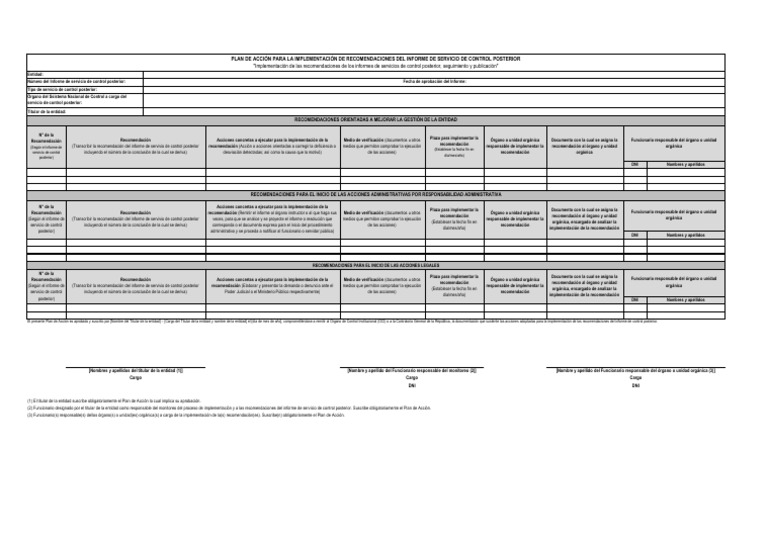 Plan de Acción para Recomendaciones de Control | PDF | Servicio Civil