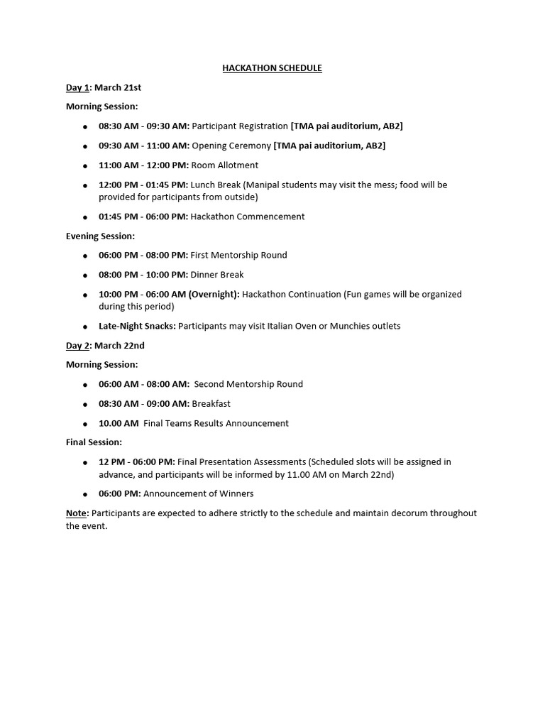 Samartha Hackathon Schedule | PDF
