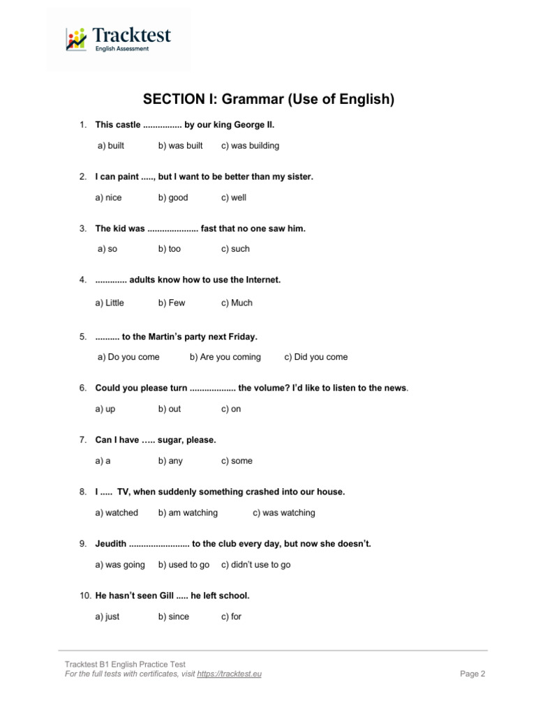 Tracktest B1 English Practice Test | PDF