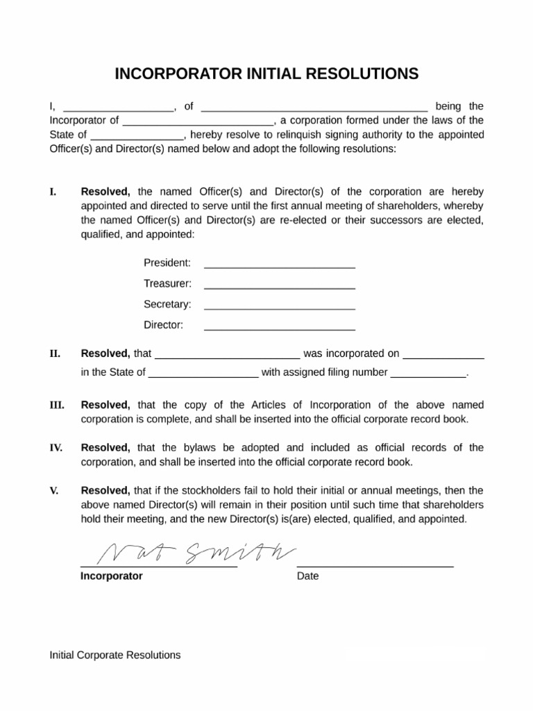 Incorporate Initial Resolution | PDF