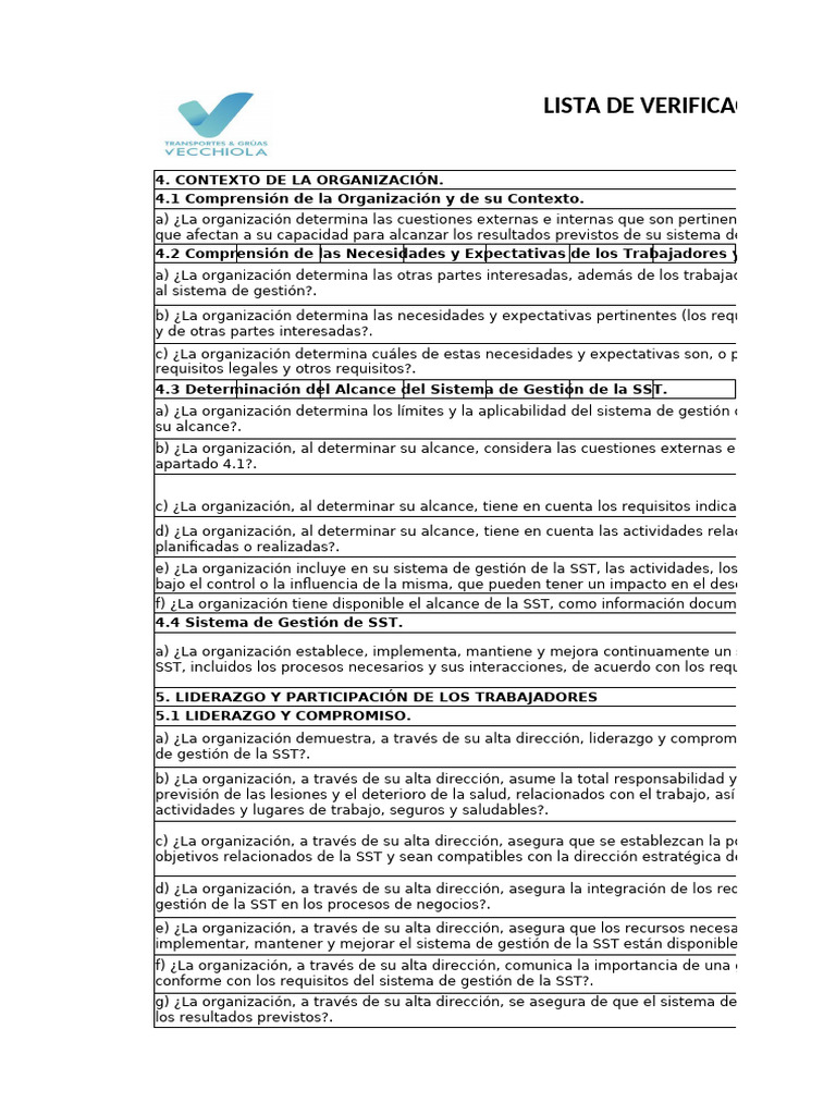 Lista Verificación Normas ISO 45001 V TORTOLAS | PDF | Planificación ...
