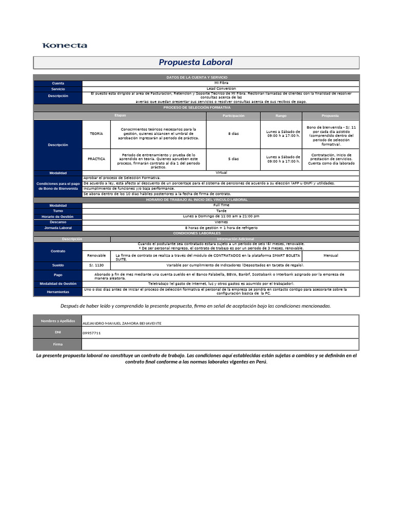 Propuesta Laboral Mi Fibra - Lead Conversion (Teletrabajo - FTT 11h A ...