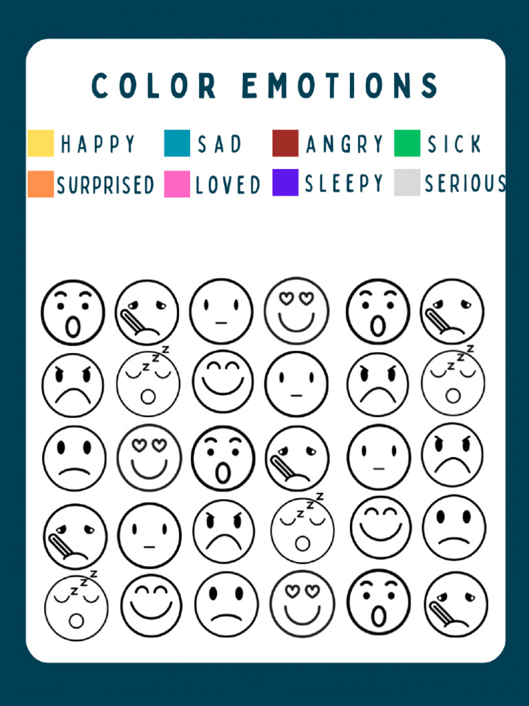 Feelings Worksheet in Turquoise White Cute Style | PDF