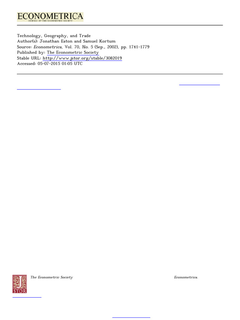 The Econometric Society Econometrica.: Is Collaborating With JSTOR To ...