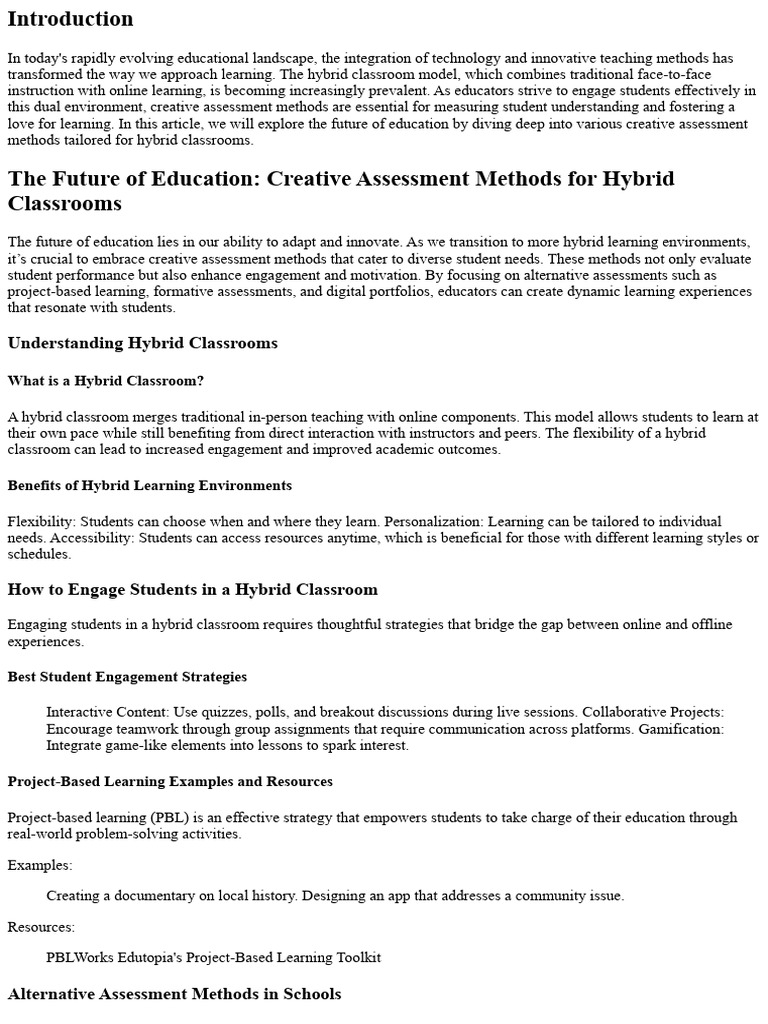 The Future of Education: Creative Assessment Methods For Hybrid ...