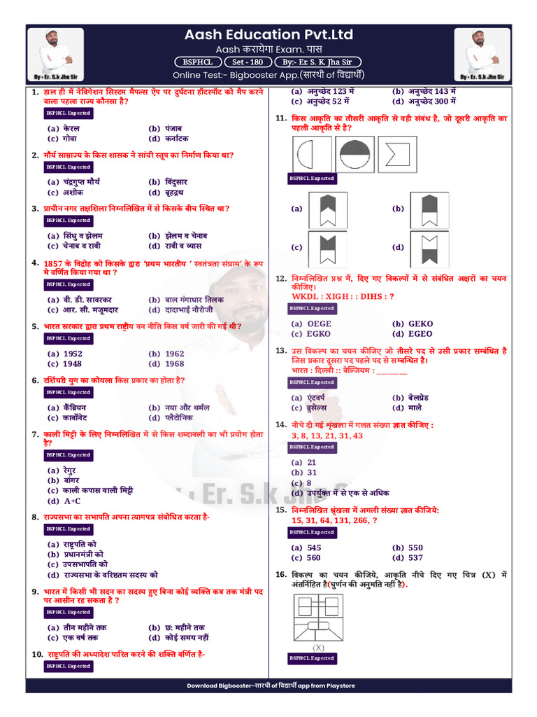 BSPHCL Set - 180 | PDF