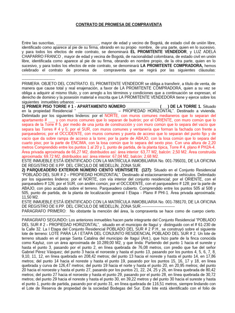 Contrato Promesa Compraventa Inmuebles | PDF | Ley común | Justicia