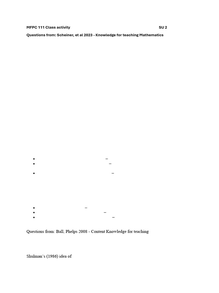 MFPC 111 Class Activity 4 Mathematical Knowledge Memo | PDF | Knowledge ...