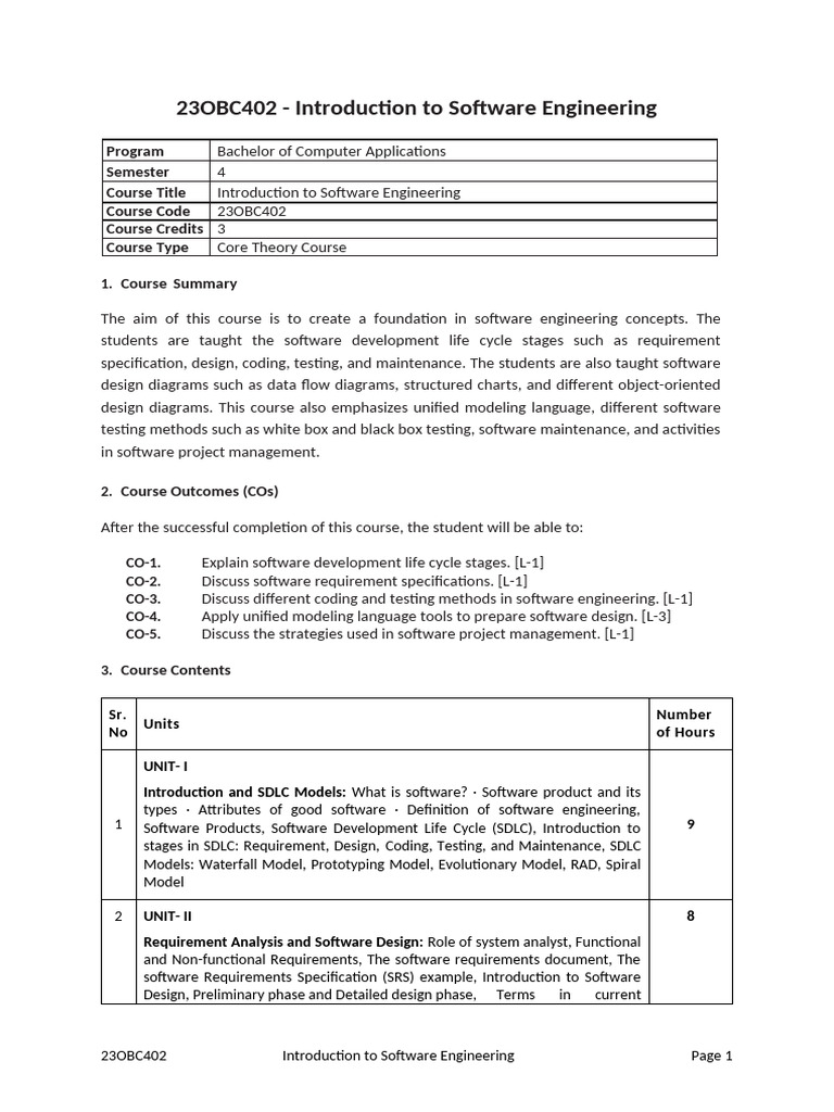 BCA - 4th Sem - 23OBC402 - Introduction - To - Software - Engineering ...