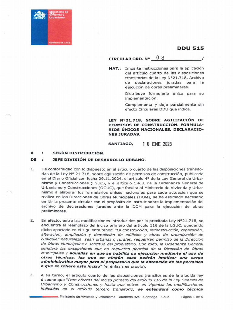 Instrucciones para Obras Preliminares DDU 513 | PDF