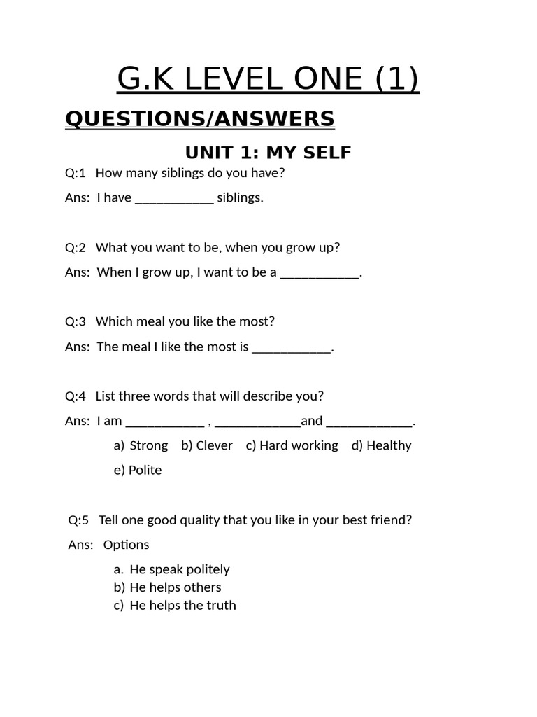 G.K Level 1 Notes of Unit 1,4 | PDF