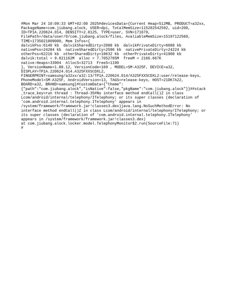 Device Memory and Telephony Error Report | PDF