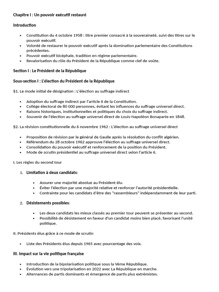 Pouvoir exécutif et élection présidentielle | PDF | Le suffrage ...
