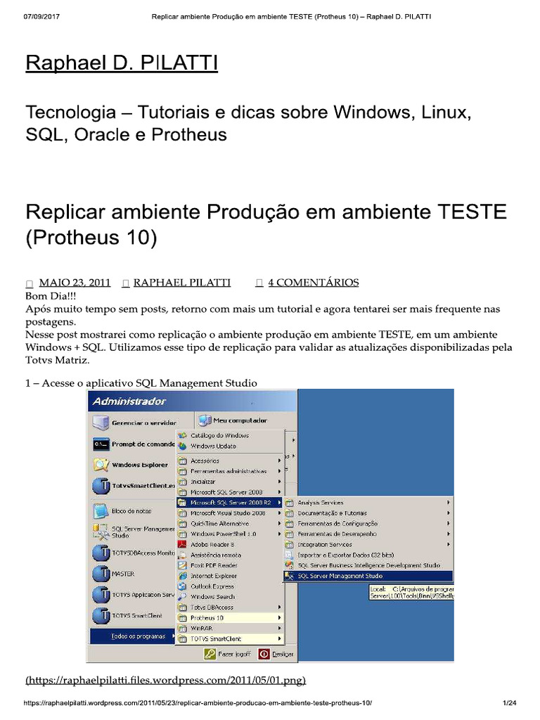 Replicar Ambiente Produção em Ambiente TESTE (Protheus 10) | PDF