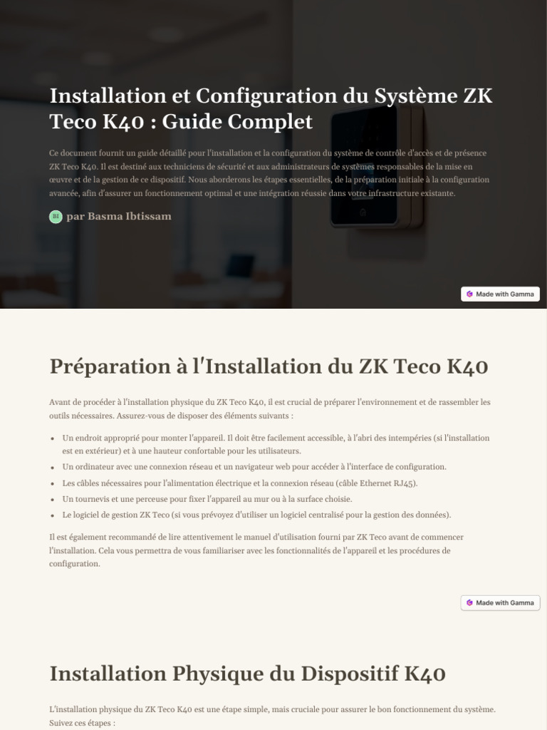 Guide d'Installation ZK Teco K40 | PDF | Sécurité des systèmes d ...