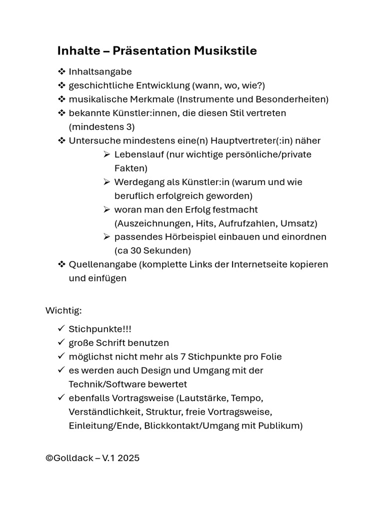 Musikpräsentation - Inhalte 2025 | PDF