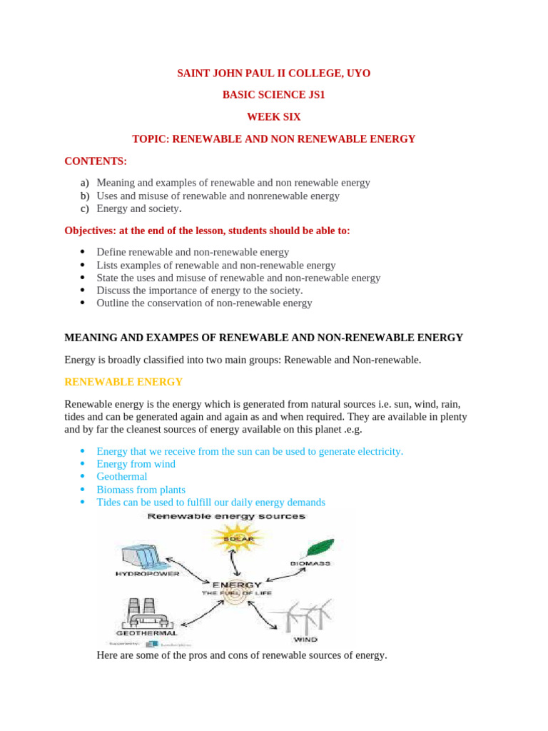 Comparing Renewable and Non-Renewable Energy | PDF | Renewable Energy ...