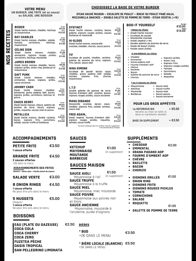 Menu Boogie Burger et Accompagnements | PDF | Hamburgers | Mayonnaise