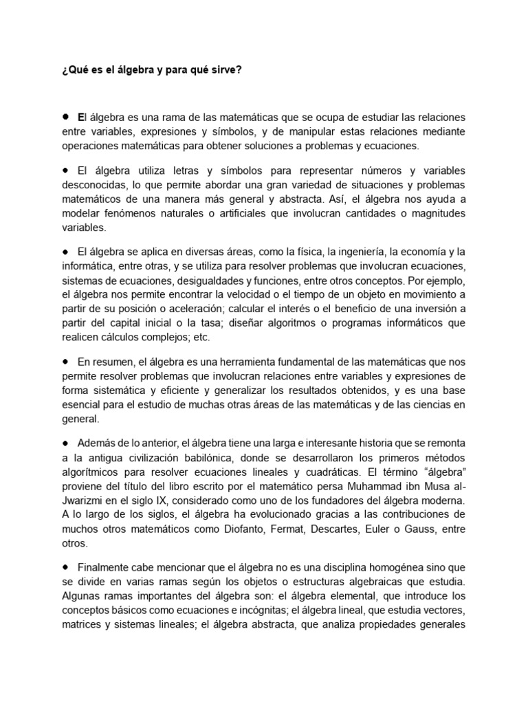 ¿Qué es el álgebra y su utilidad? | PDF | Álgebra | Ecuaciones
