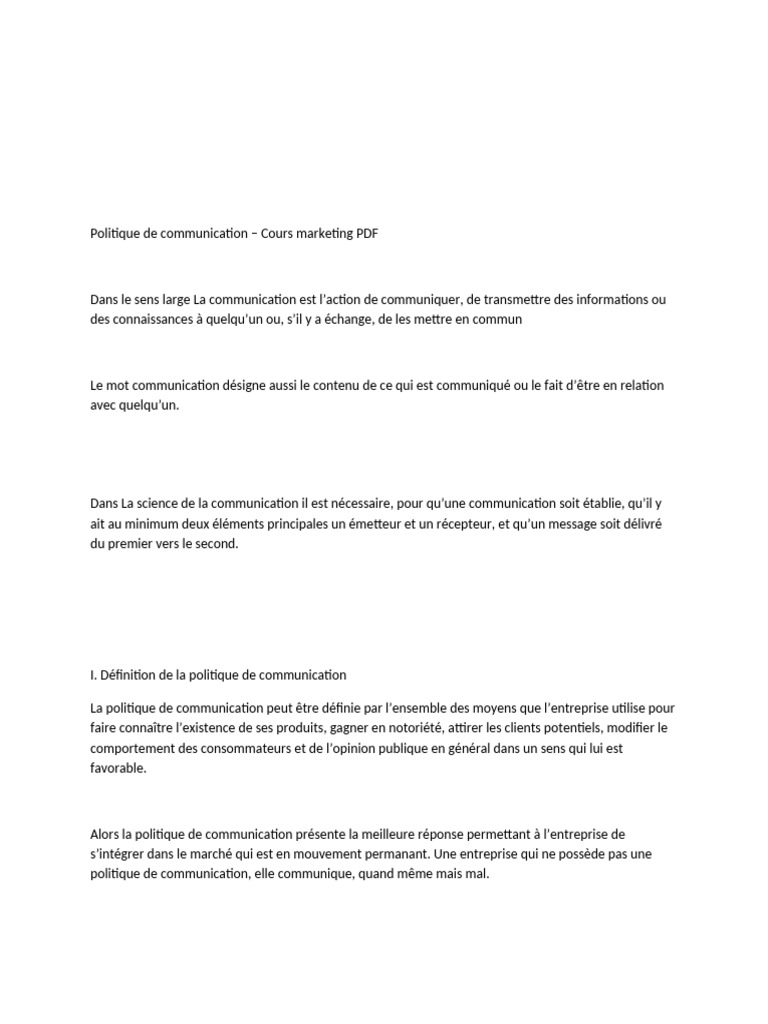 Politique de communication en marketing | PDF | la communication ...