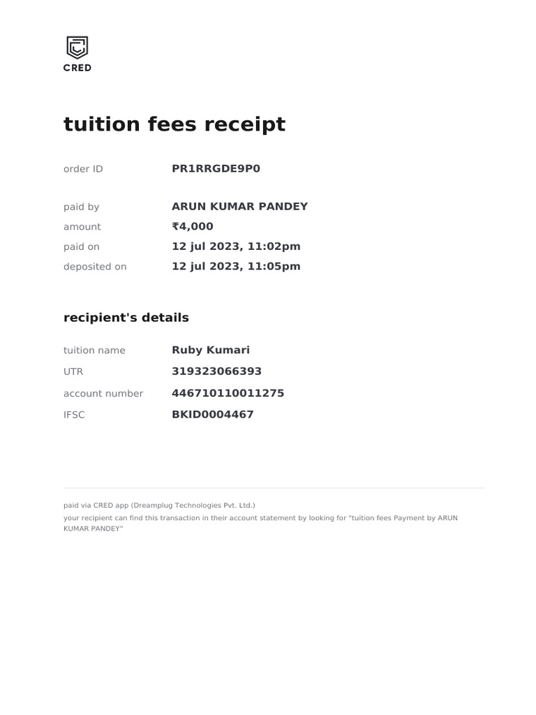 Tuition Fee Payment Receipt | PDF