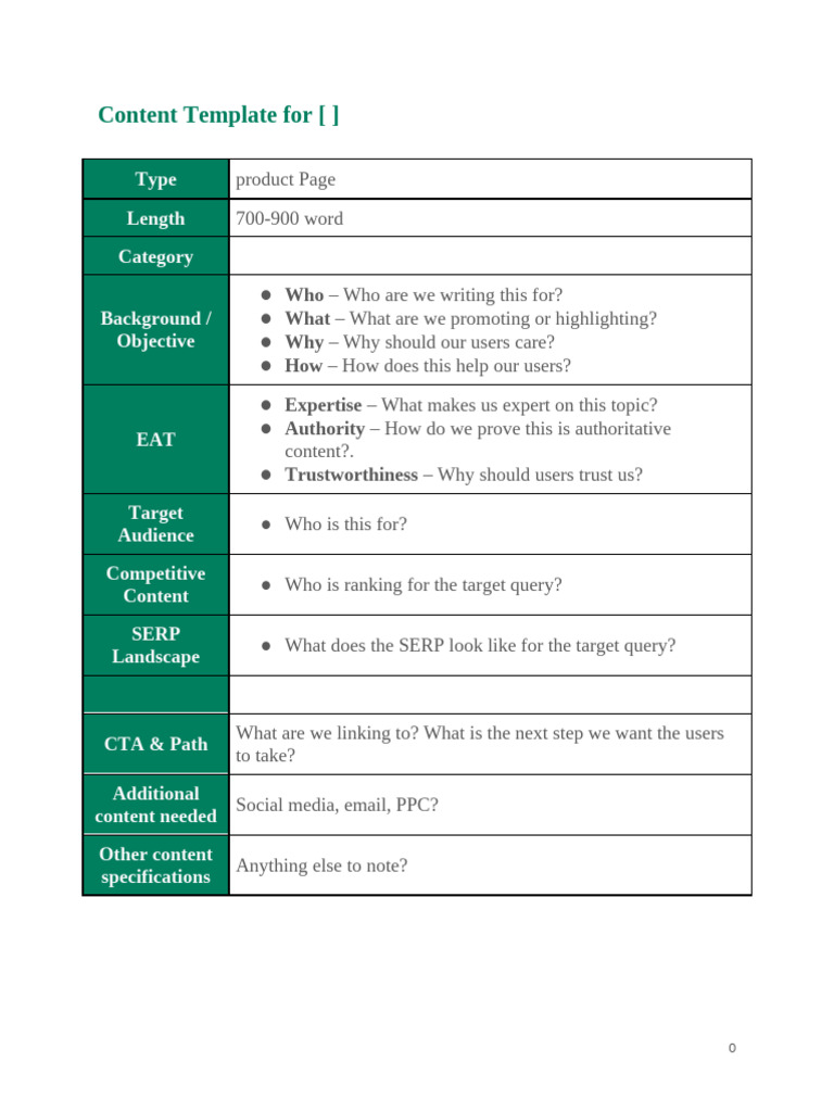 SEO Content Template for Product Pages | PDF