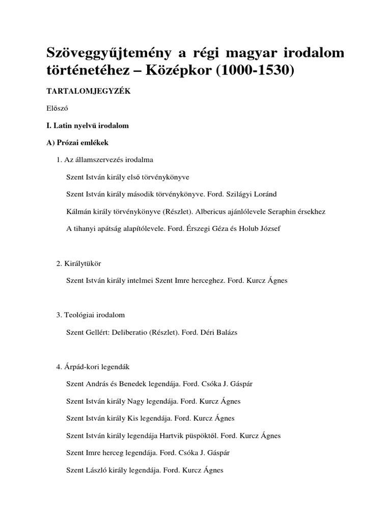 Sz veggy jtem ny A R gi Magyar Irodalom T rt net hez PDF