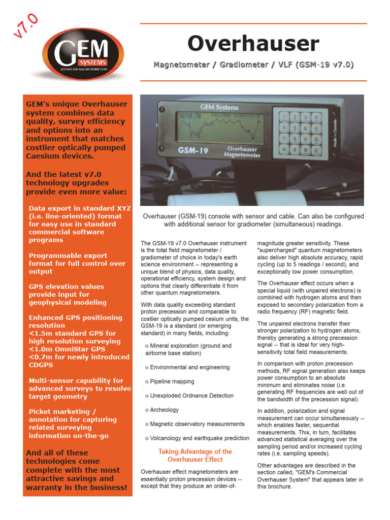 GSM-19 Overhauser Magnetometer Overview | PDF | Magnetometer
