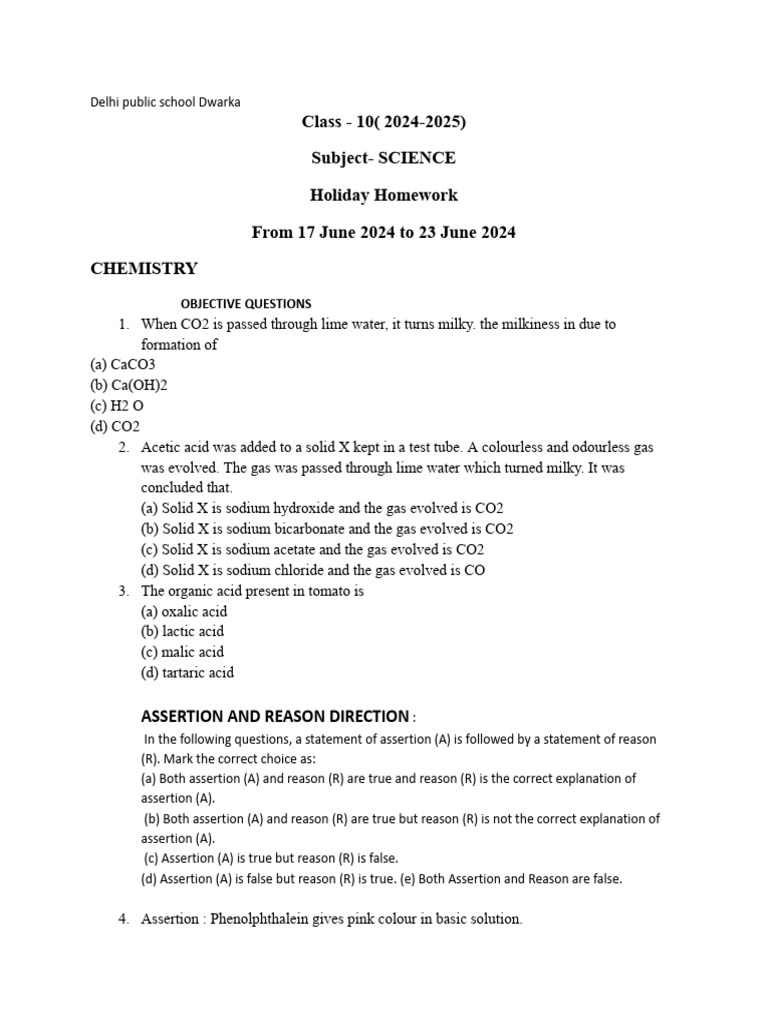 Class 10 Science Holiday Homework 2024 | PDF | Molecules | Physical ...