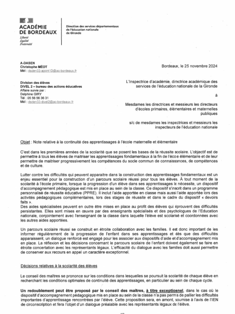 DASEN Courrier Continuite Des Apprentissages Et Commission D'appel | PDF
