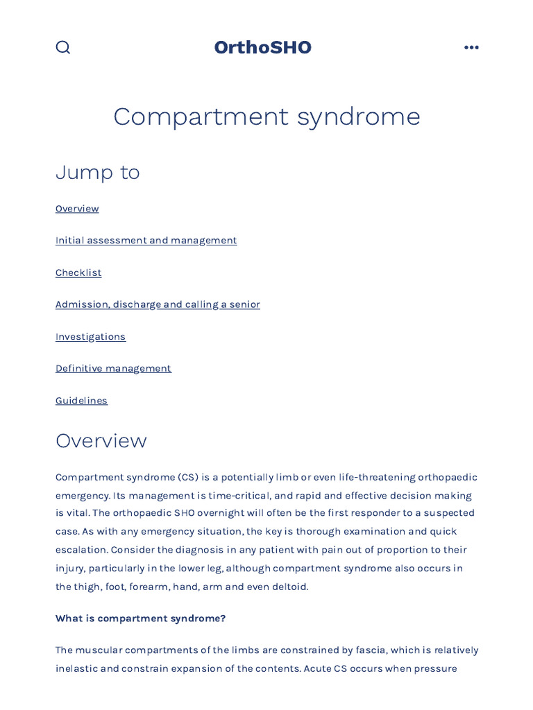 Compartment Syndrome - OrthoSHO | PDF | Pain | Ischemia