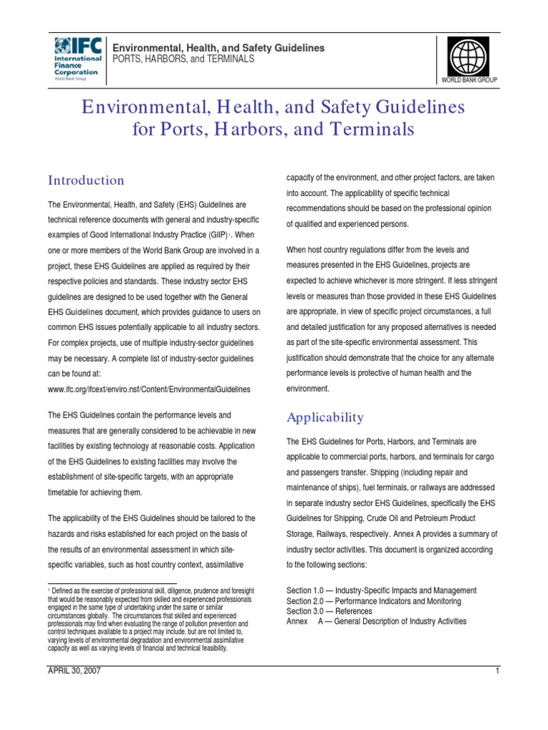 EHS Guidelines Port, Harbors & Terminals | PDF