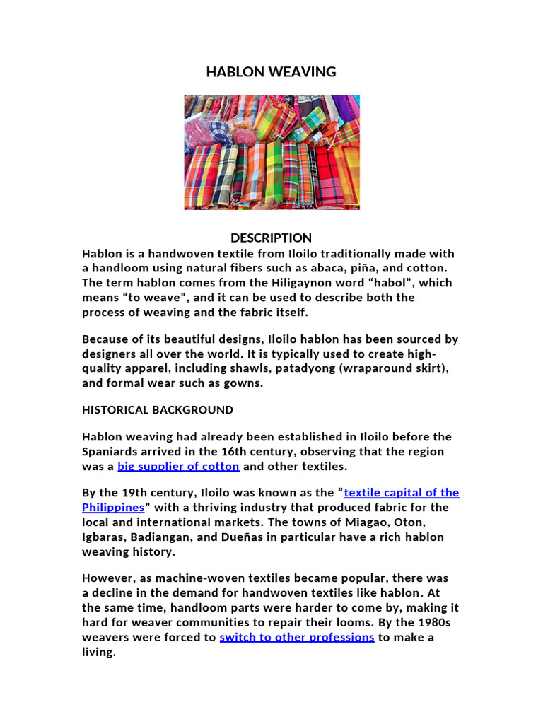 Hablon Weaving: Iloilo's Textile Heritage | PDF | Weaving | Textiles