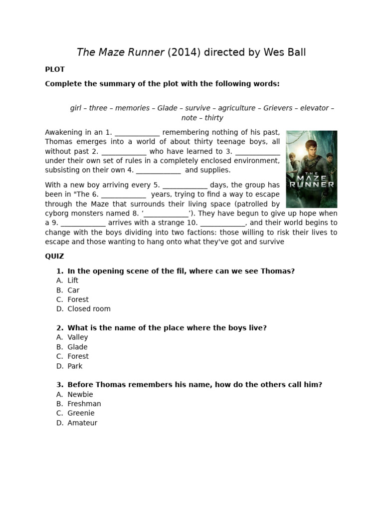The Maze Runner Plot Summary | PDF