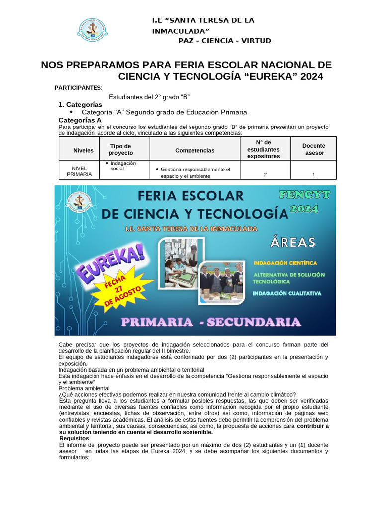 Nos Preparamos para Feria Escolar Nacional de Ciencia y Tecnología | PDF