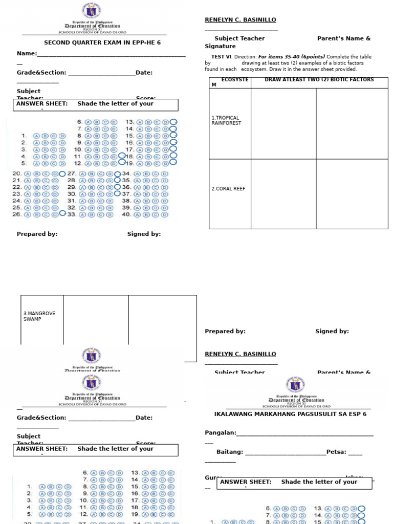 Second Quarter Exam for EPP-HE 6 | PDF | Natural Environment ...