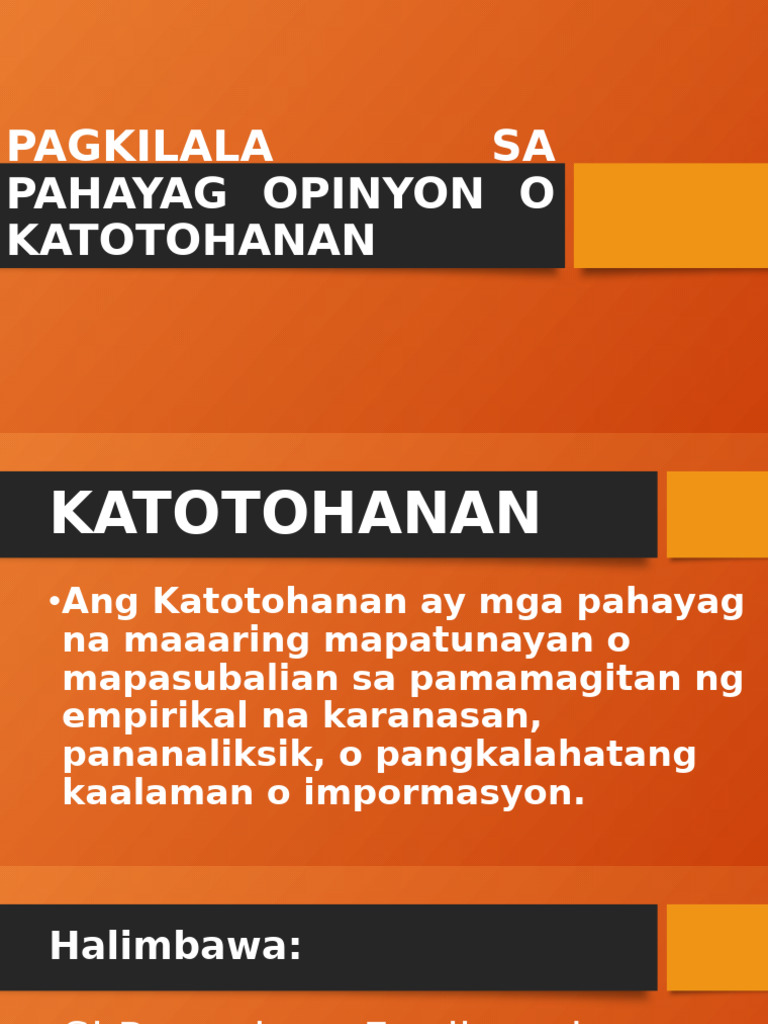 Pagkilala Sa Pahayag Opinyon o Katotohanan | PDF