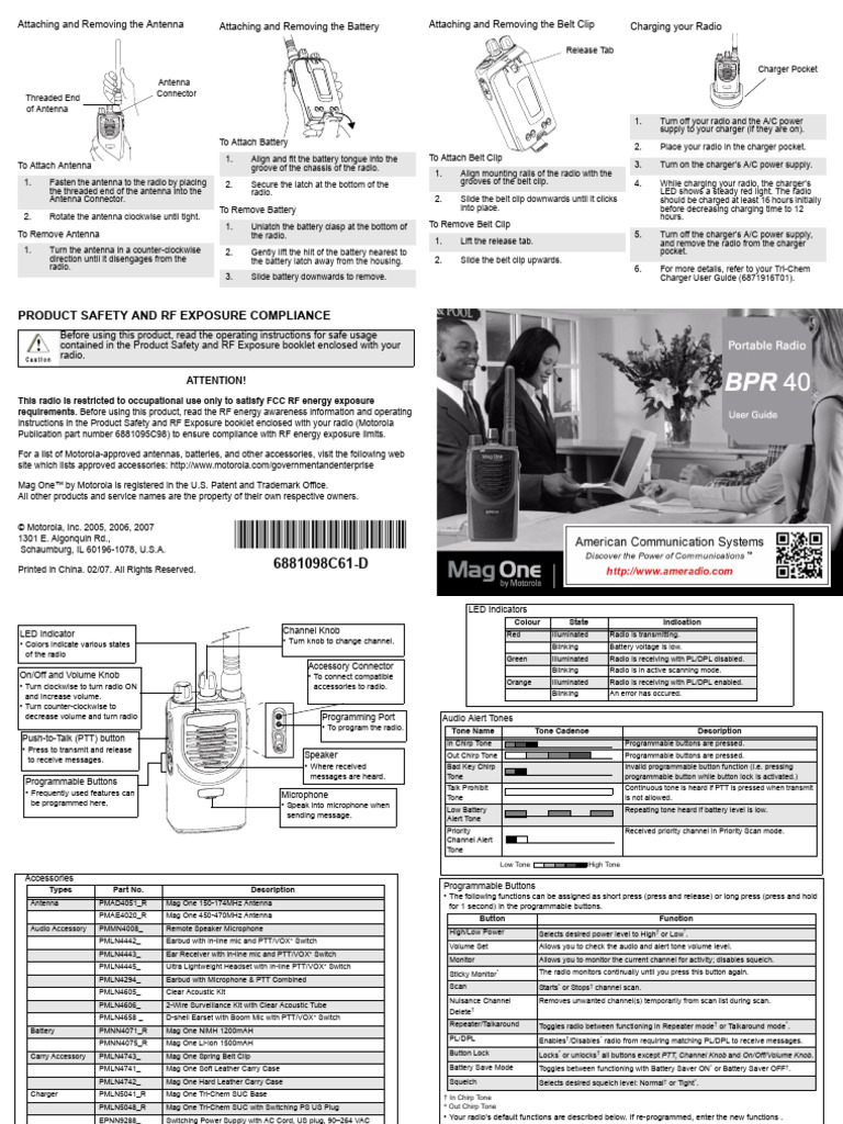 Motorola BPR40 User Manual | PDF | Battery Charger | Microphone