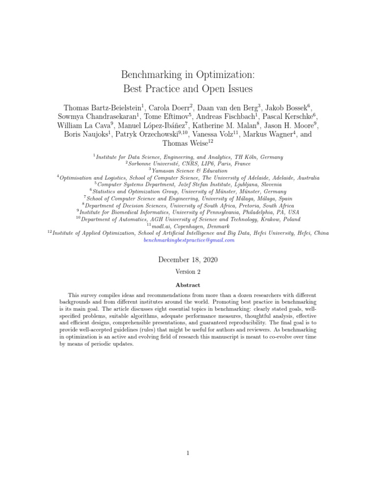 Benchmarking in Optimization - Best Practice and Open Issues | PDF ...