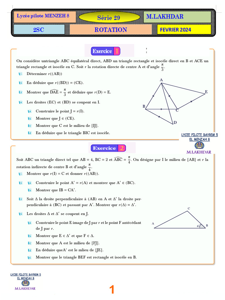 Exercices de rotation en géométrie | PDF | Triangle | Cercle