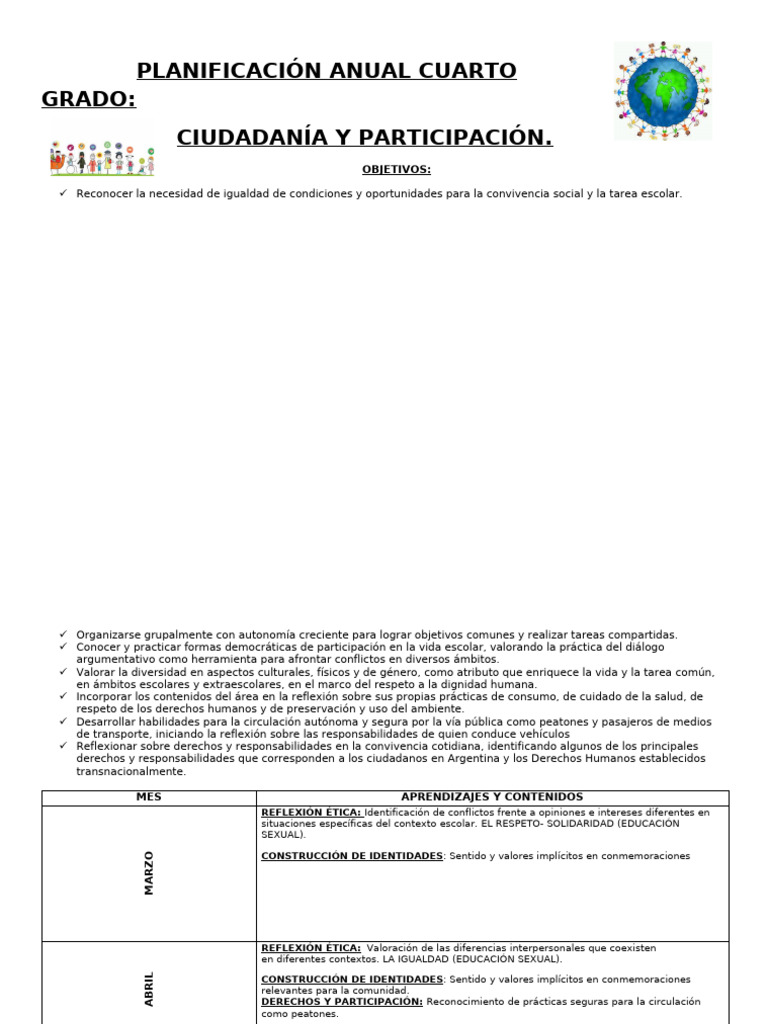 PLANIFICACIÓN ANUAL CUARTO GRADO C y P | PDF | Educación sexual ...
