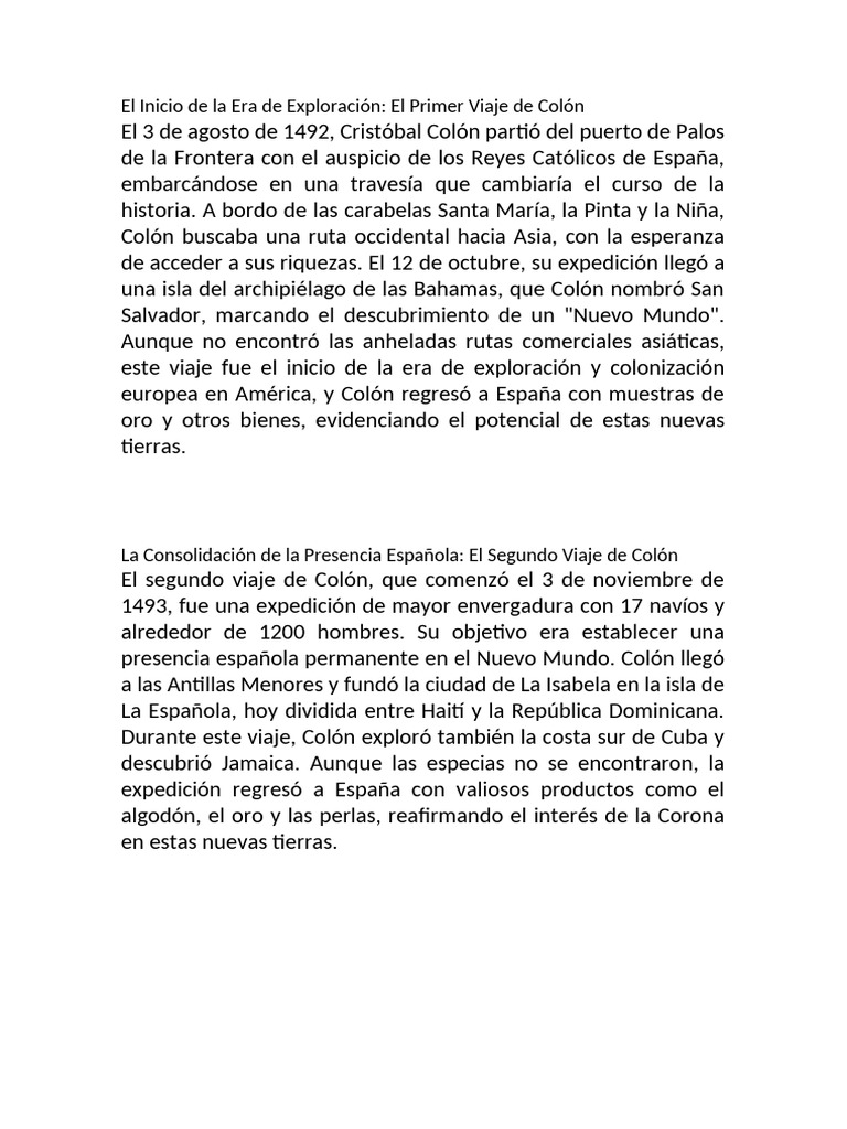 Primer Viaje de Colón y su Legado | PDF | Cristobal colon | Viajes de ...