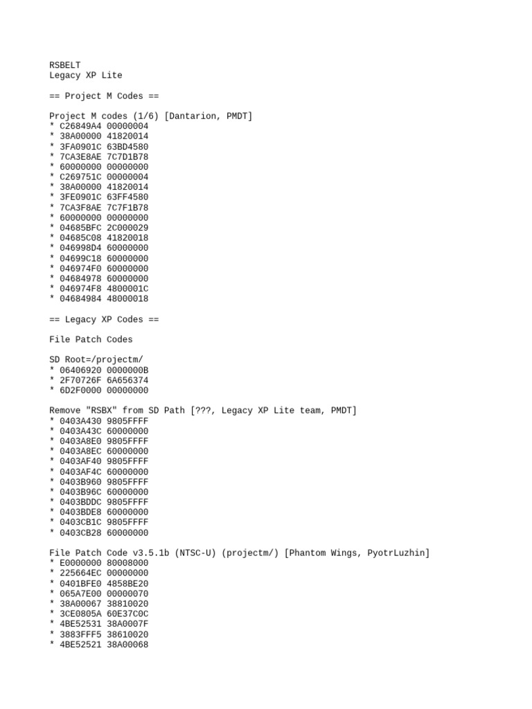 Project M Legacy XP Lite Codes | PDF | Computing | Software