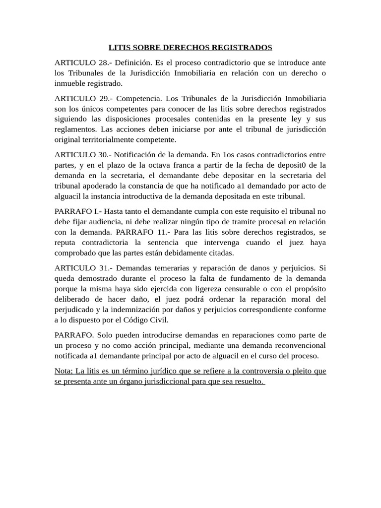 Litis sobre Derechos Registrados: Proceso y Normas | PDF