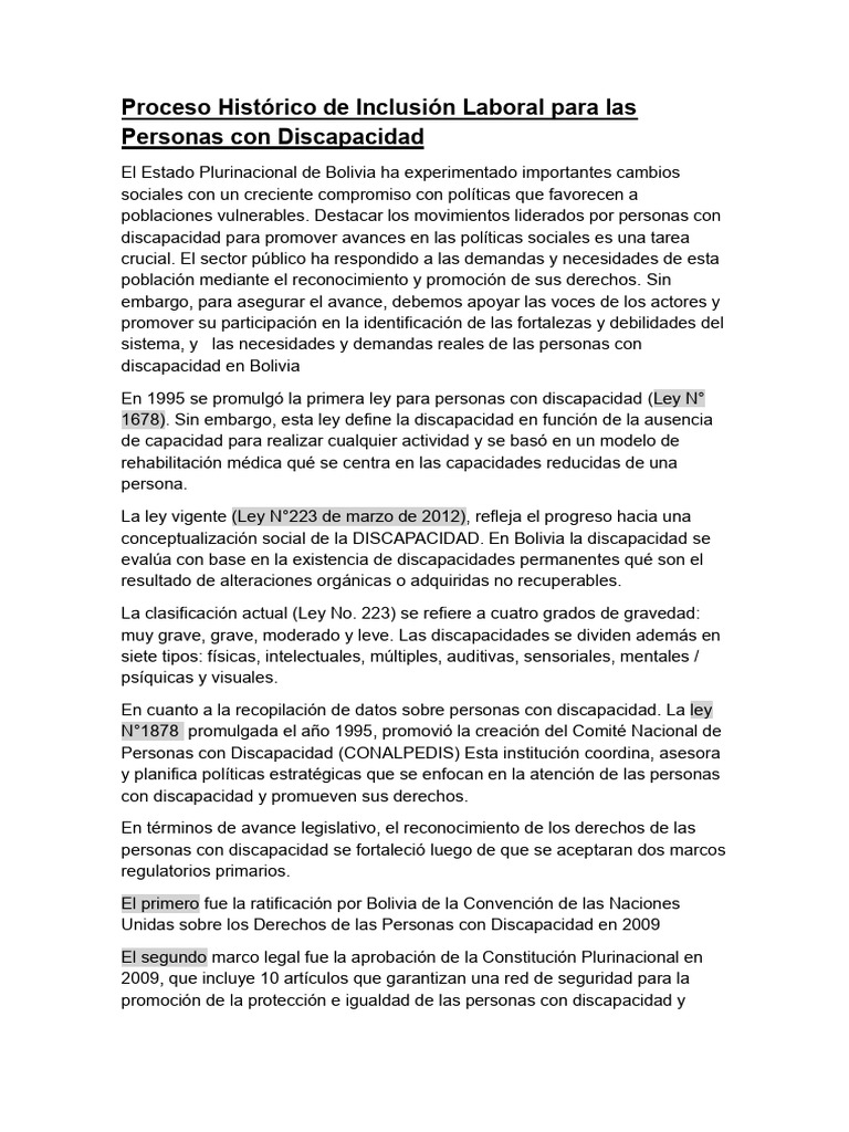 Proceso Histórico de Los Derechos de Las Personas Con Discapacidad ...