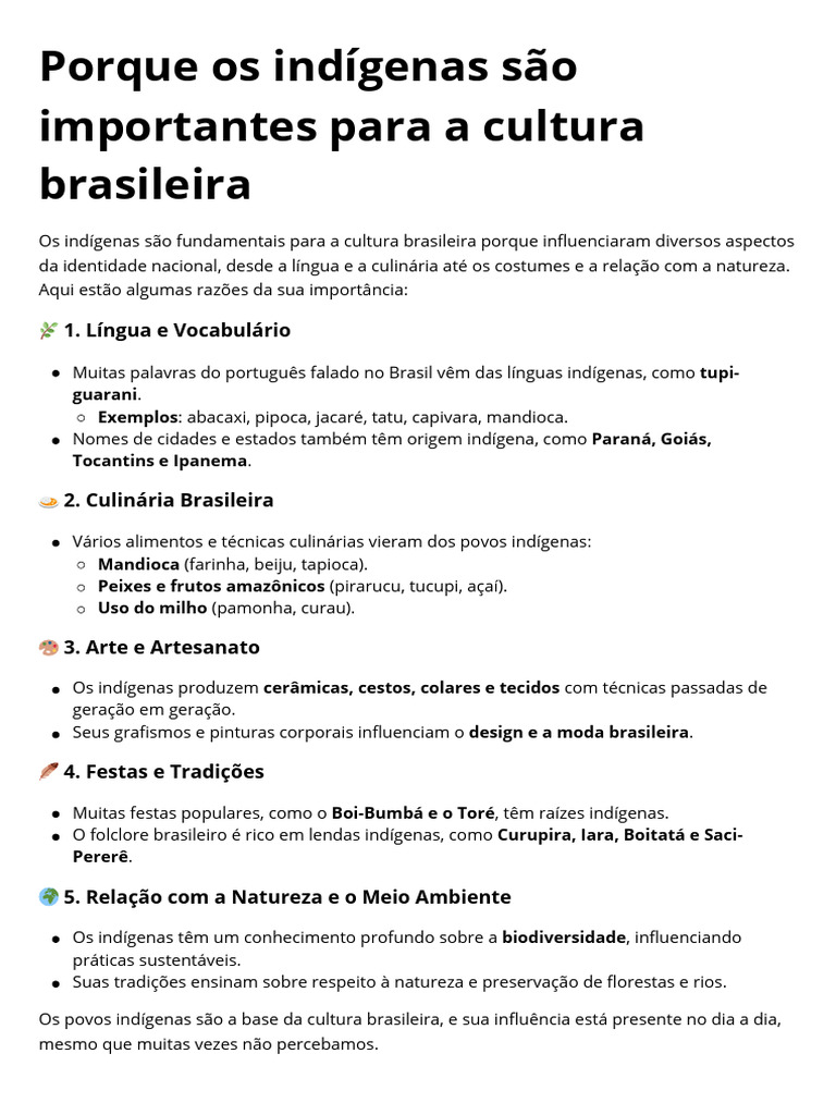 Importância dos Índios na Cultura Brasileira | PDF