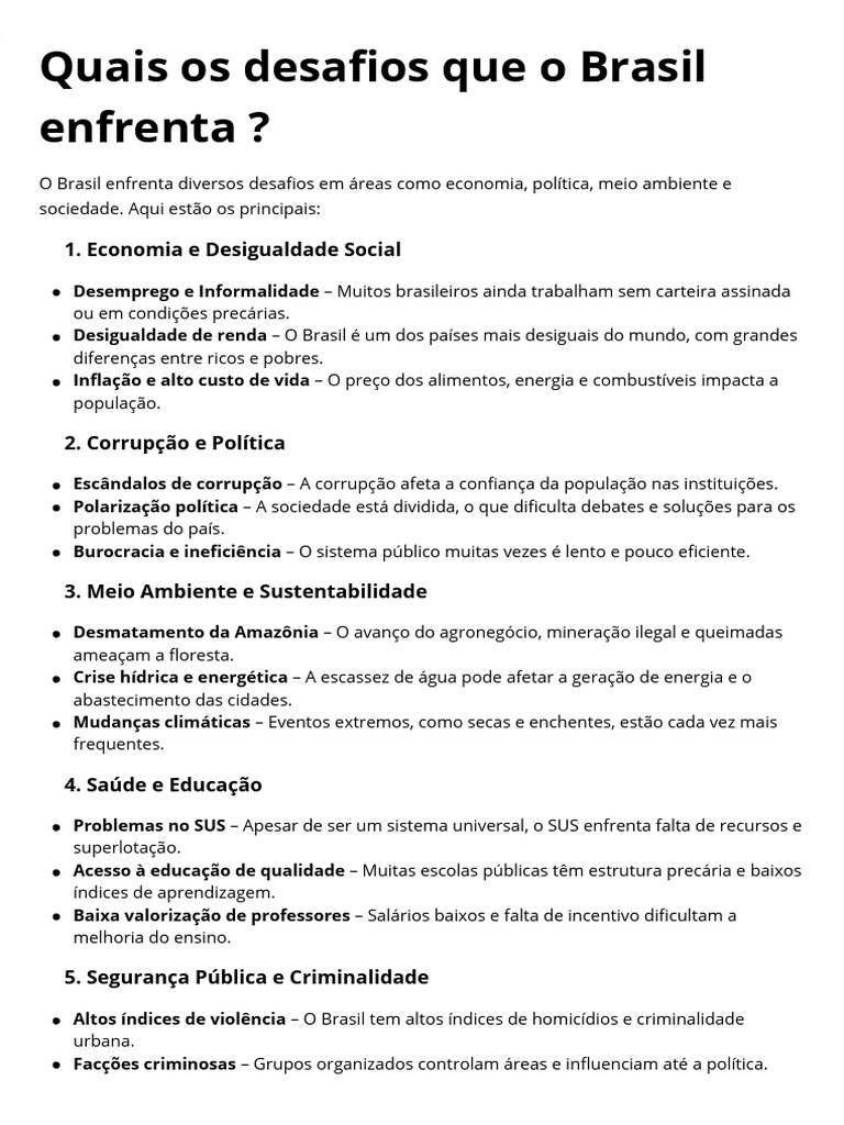 Desafios do Brasil: Economia, Política e Mais | PDF