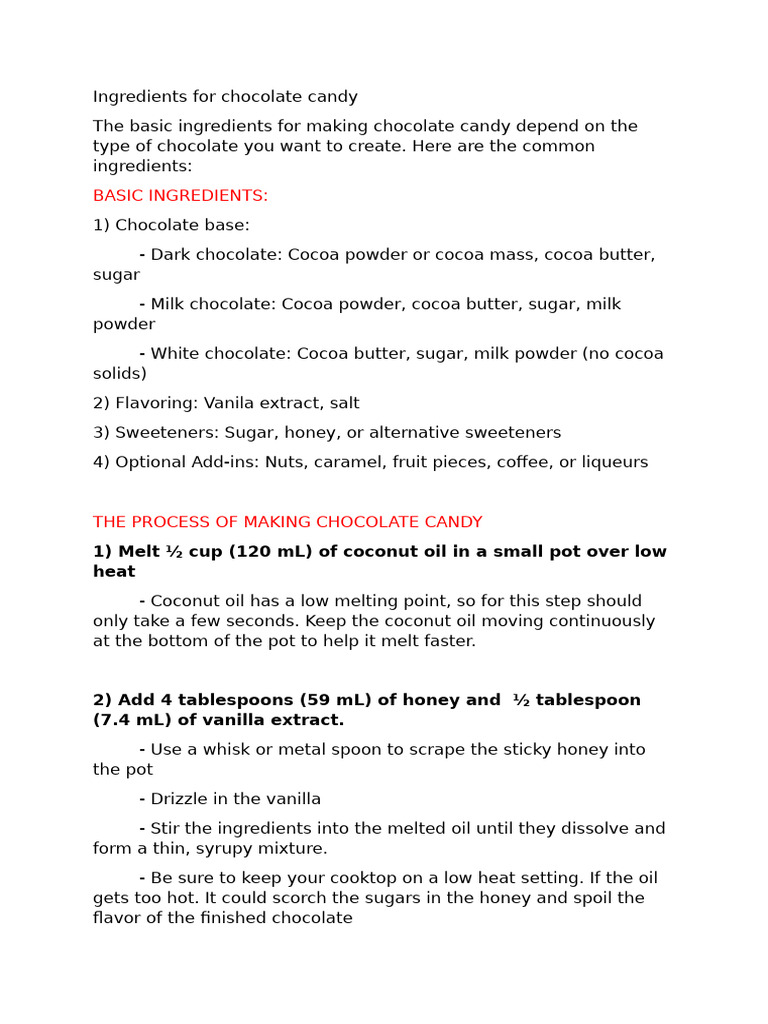 Chocolate Candy Ingredients & Recipe Guide | PDF