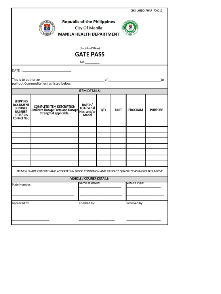Gate Pass Format and Guidelines | PDF | Vehicles